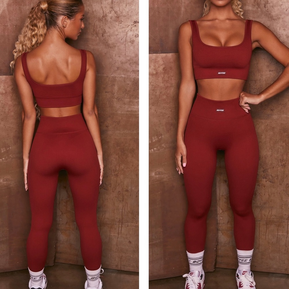 Bo and Tee burgundy red sports bra and leggings set